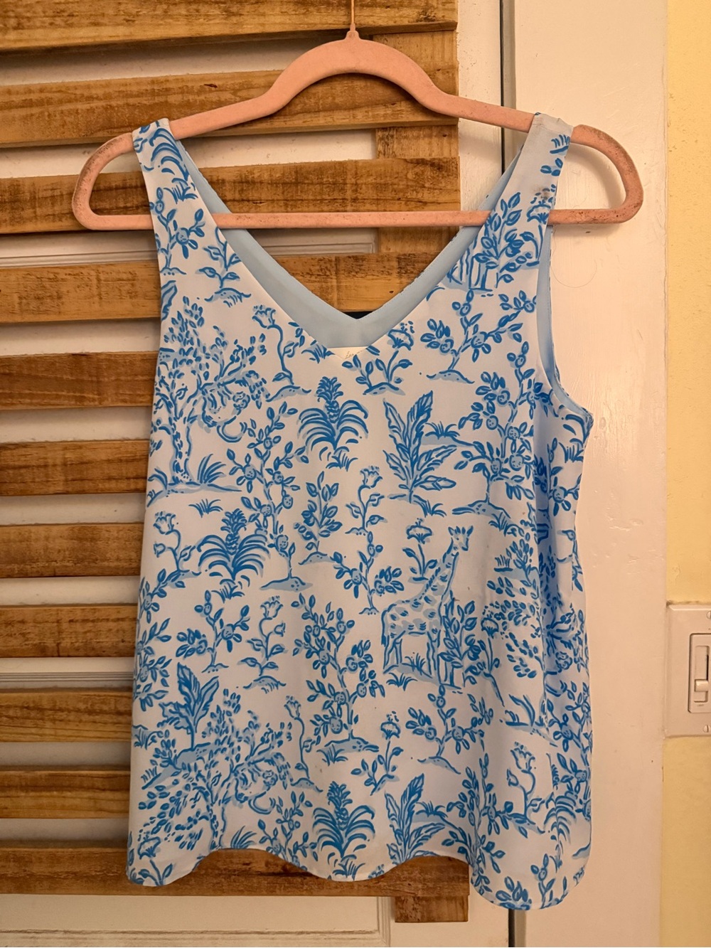 Lilly Pulitzer Blue Floral Print V-Neck Top on White